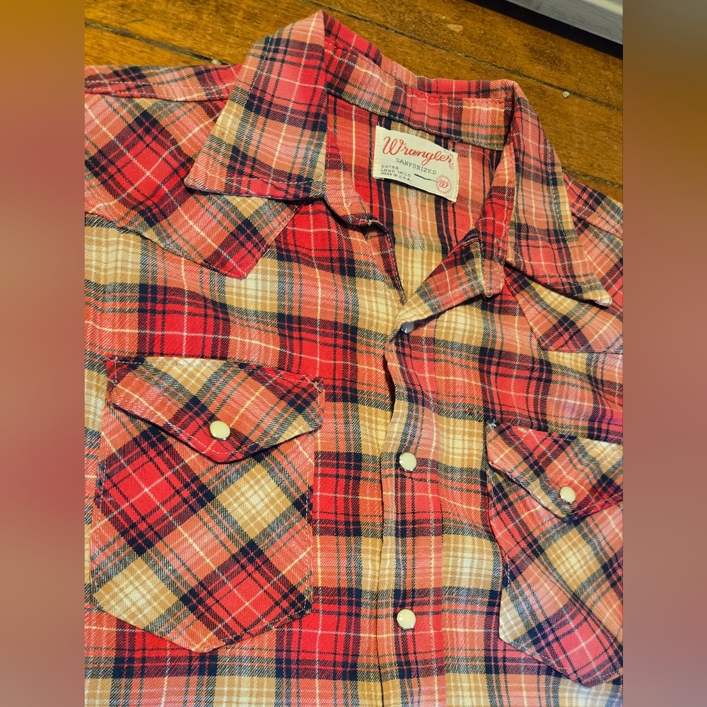 VTG 70s Wrangler Pearl Snap Button Up S Tall - Picture 3 of 8